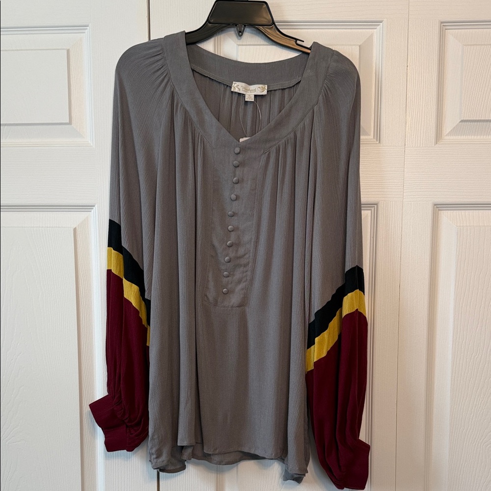 Suzanne Betro Weekend Color Block Sleeve Blouse NWT XL